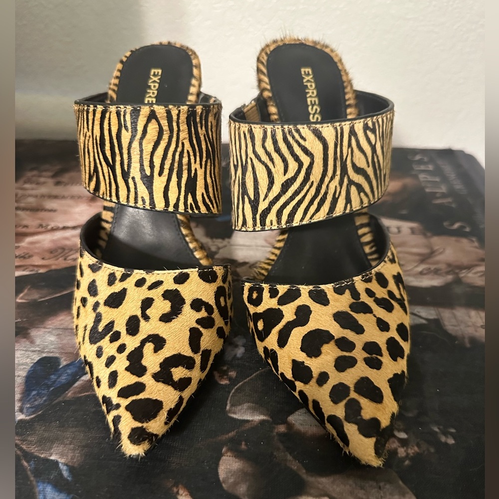 Express Haircalf Leopard Print Heels Size 8